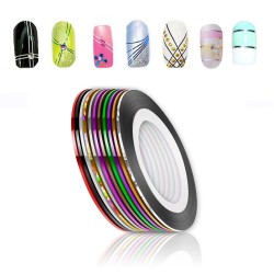 Nail striping tape - colorful lines - sticker - mixed colours - 10 piecesNail stickers