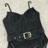 Sexy velvet one piece swimsuit - push up - decorative beltBeachwear