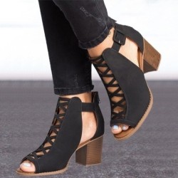 Fashionable hollow out shoes - ankle sandals - thick heelSandals