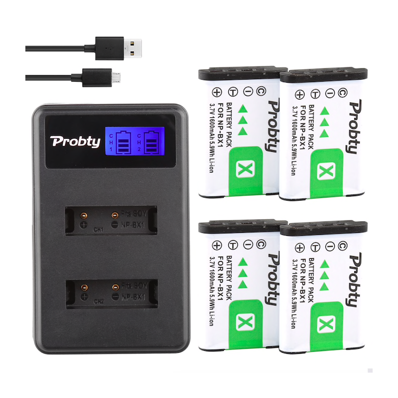 NP-BX1 charger with 4 batteries for Sony DSC-RX100 DSC-WX500 IV HX300 WX300 HDR-AS15 X3000R MV1 AS30V HDR-AS300Battery & Char...