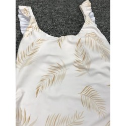 Sexy white one piece swimsuit - leaves printed - push upBeachwear