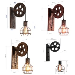 Retro pulley wall light - wooden lampWall lights