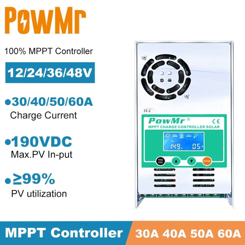 PowMr MPPT - solar panel regulator - charge controller - LCD backlight - 30A - 40A - 50A - 60ASolar panel controllers