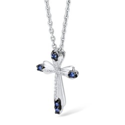 Elegant necklace - blue crystal cross - 925 sterling silverNecklaces