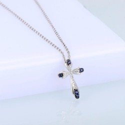 Elegant necklace - blue crystal cross - 925 sterling silverNecklaces