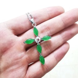Silver necklace - green jade emerald cross pendant - 925 sterling silverNecklaces
