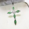 Silver necklace - green jade emerald cross pendant - 925 sterling silverNecklaces