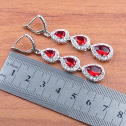 Exclusive jewellery set - necklace - earrings - ring - red cubic zirconia - 925 sterling silverJewellery Sets