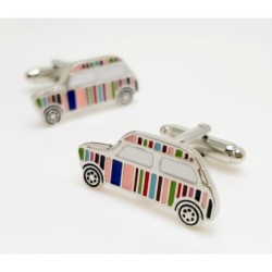 Silver cufflinks - multicolor striped carCufflinks