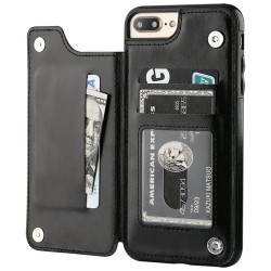 Retro card holder - phone cover case - leather flip cover - mini wallet - for iPhone - blackCase & Protection