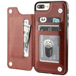 Retro card holder - phone cover case - leather flip cover - mini wallet - for iPhone - brownProtection