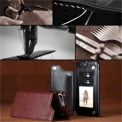 Retro card holder - phone cover case - leather flip cover - mini wallet - for iPhone - blueProtection