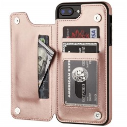 Retro card holder - phone cover case - leather flip cover - mini wallet - for iPhone - rose goldCase & Protection