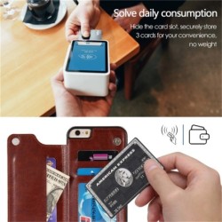 Retro card holder - phone cover case - leather flip cover - mini wallet - for iPhone - magentaProtection