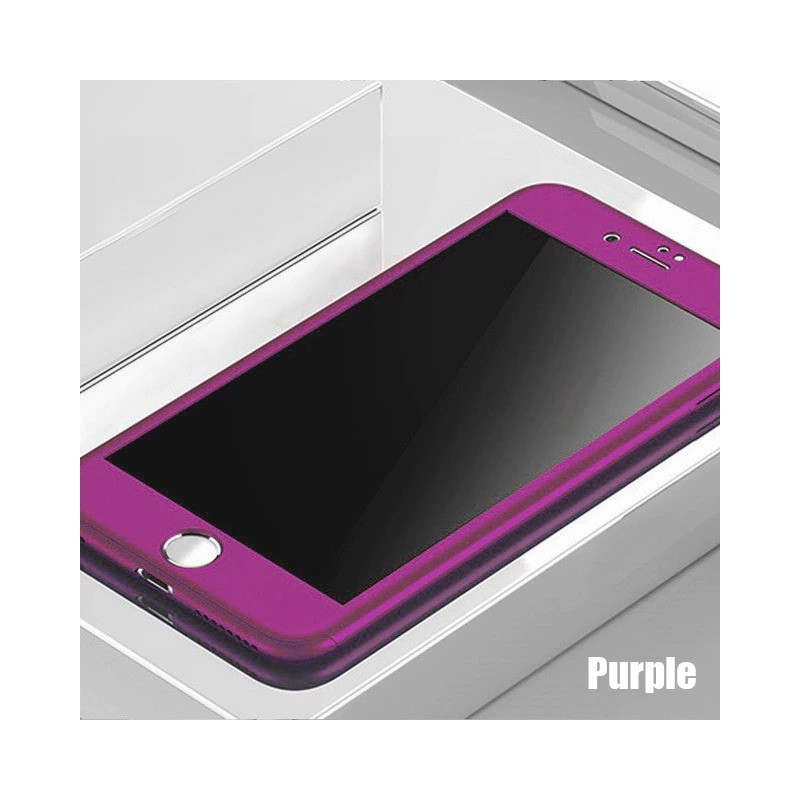 Luxury 360 full cover - with tempered glass screen protector - for iPhone - purpleProtection