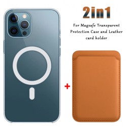 Magsafe wireless charging - transparent magnetic case - magnetic leather card holder - for iPhone - yellowProtection