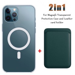 Magsafe wireless charging - transparent magnetic case - magnetic leather card holder - for iPhone - dark greenCase & Protection