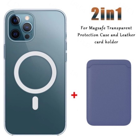 Magsafe wireless charging - transparent magnetic case - magnetic leather card holder - for iPhone - purpleProtection