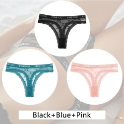 Sexy thongs - floral lace - letters printed - low waist - 3 piecesLingerie