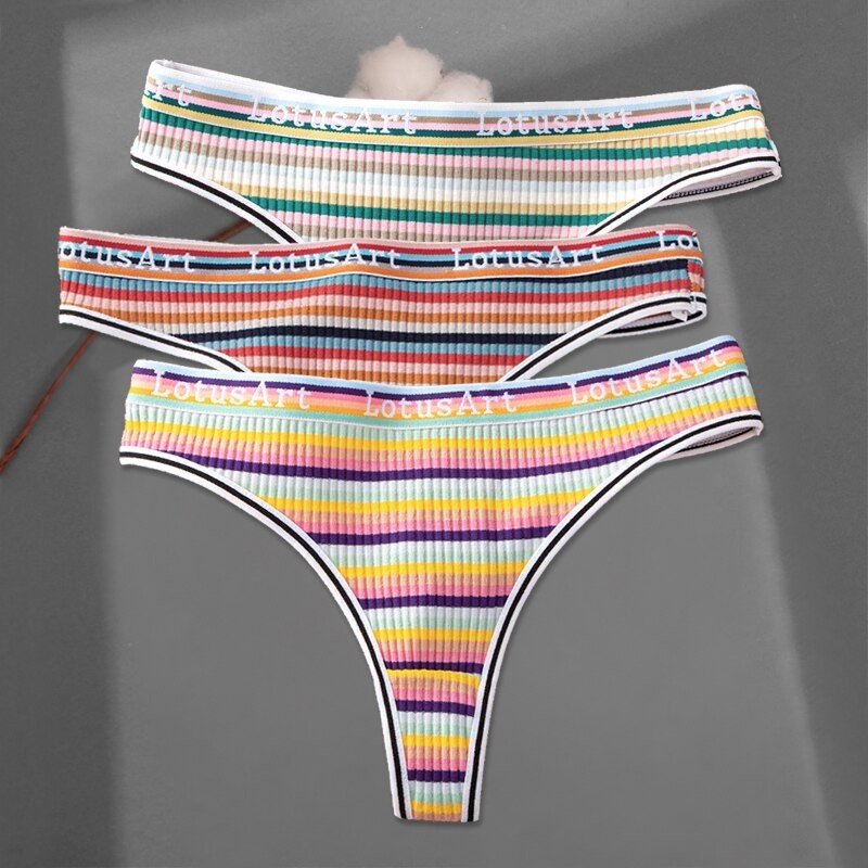 Cotton colorful striped thongs - low waist - 3 piecesLingerie