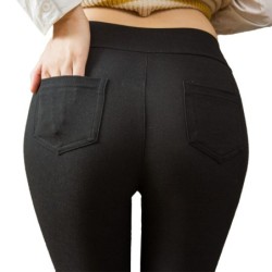 Classic cotton pencil pants - high waist - with pockets - stretchy - Slim stylePants