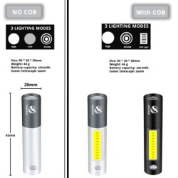 Mini LED flashlight - USB - COB - waterproof - telescopic zoomTorches