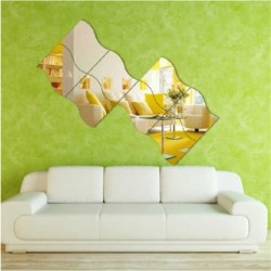 Waves shape mirror - wall sticker - self adhesive tiles - 6 piecesWall stickers