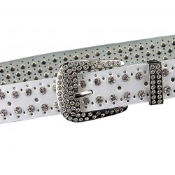 Fashionable leather belt - with holes / rhinestones - metal buckleBelts