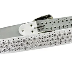 Fashionable leather belt - with holes / rhinestones - metal buckleBelts