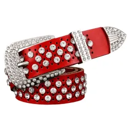 Fashionable leather belt - with holes / rhinestones - metal buckleBelts