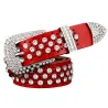 Fashionable leather belt - with holes / rhinestones - metal buckleBelts