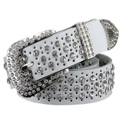 Fashionable leather belt - with holes / rhinestones - metal buckleBelts