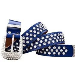 Fashionable leather belt - with holes / rhinestones - metal buckleBelts
