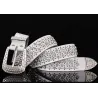 Fashionable leather belt - with holes / rhinestones - metal buckleBelts