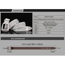 Fashionable leather belt - with holes / rhinestones - metal buckleBelts