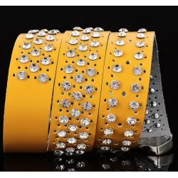 Fashionable leather belt - with holes / rhinestones - metal buckleBelts