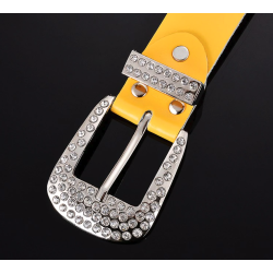 Fashionable leather belt - with holes / rhinestones - metal buckleBelts
