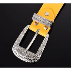 Fashionable leather belt - with holes / rhinestones - metal buckleBelts