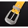 Fashionable leather belt - with holes / rhinestones - metal buckleBelts