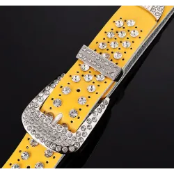 Fashionable leather belt - with holes / rhinestones - metal buckleBelts