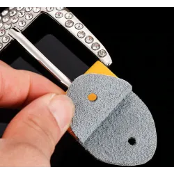 Fashionable leather belt - with holes / rhinestones - metal buckleBelts