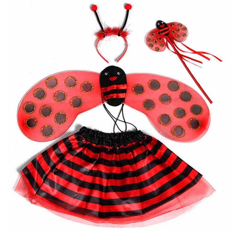 Girls costume - red ladybug - yellow bee - wings - headband - wand - skirtCostumes