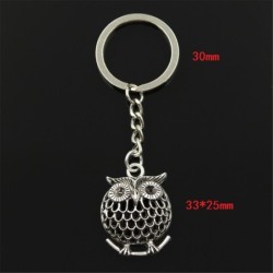 Vintage silver keychain - branch standing owlKeyrings