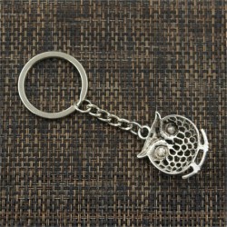 Vintage silver keychain - branch standing owlKeyrings
