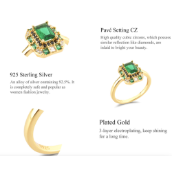 Luxurious gold ring - green zirconia - 925 sterling silverRings
