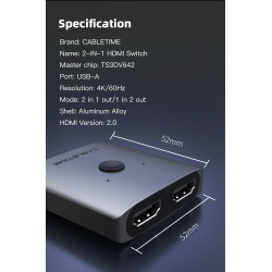 4K HDMI splitter - 60Hz - 1x2/2x1 adapter - 2 in 1 converterHDMI Switch