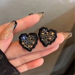 Black heart shape earrings - with crystalsEarrings