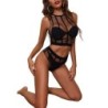 Sexy lingerie set - top / knickers - black hollow-out meshLingerie