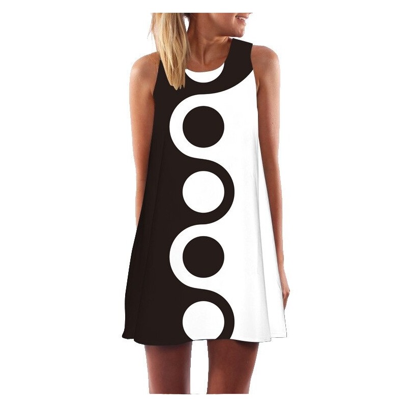 Summer loose mini dress - sleeveless - with stylish printDresses