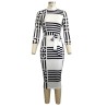 Classic midi dress - three quarters sleeve - geometric black color stripesDresses